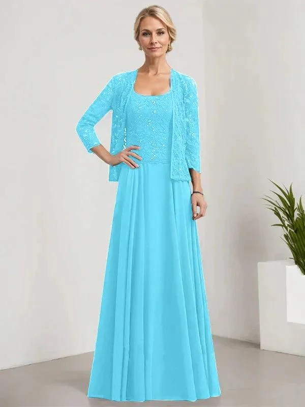 A-line Square Floor-Length Lace Chiffon Mother of the Bride Dress With Sequins - Image 50