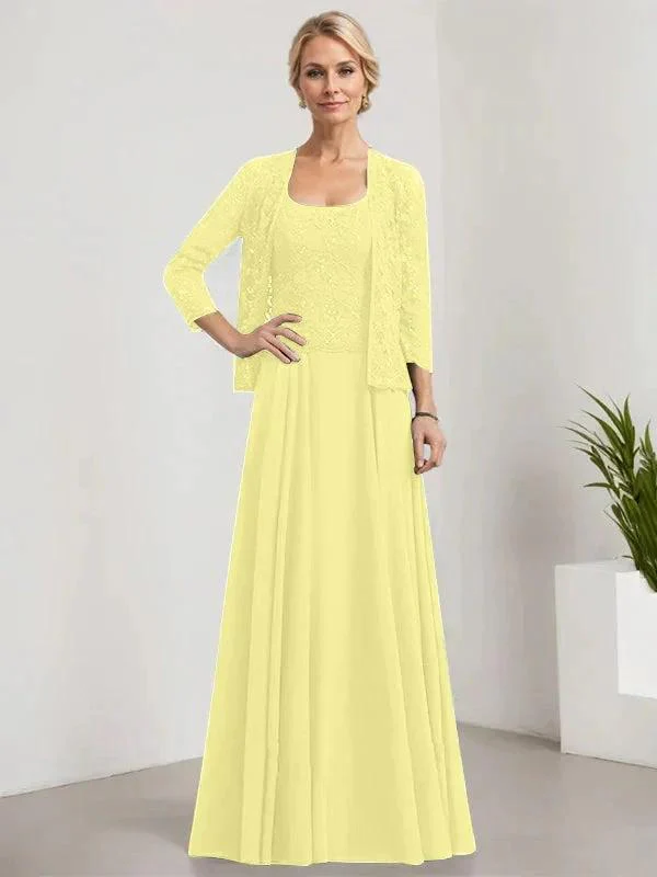 A-line Square Floor-Length Lace Chiffon Mother of the Bride Dress With Sequins - Image 52