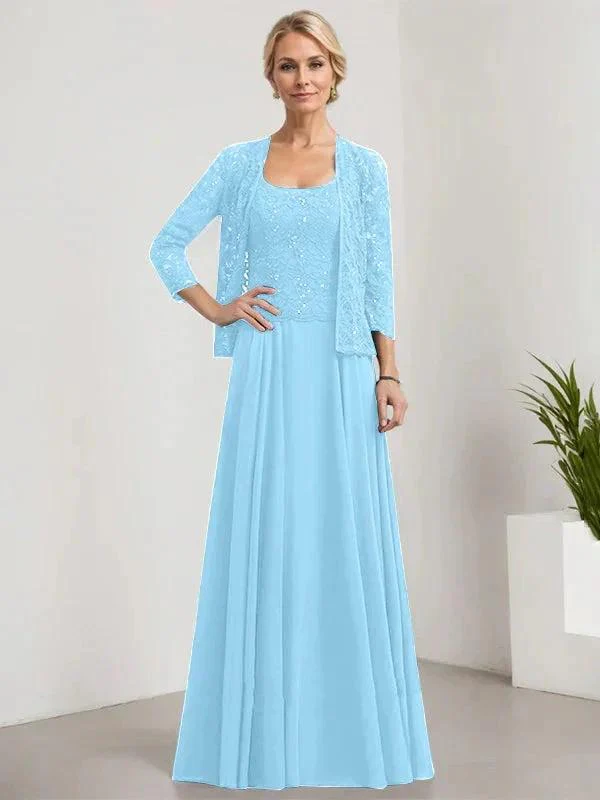 A-line Square Floor-Length Lace Chiffon Mother of the Bride Dress With Sequins - Image 59