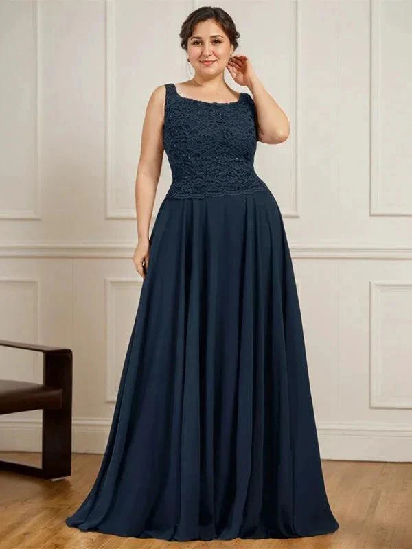 A-line Square Floor-Length Lace Chiffon Mother of the Bride Dress With Sequins - Image 6