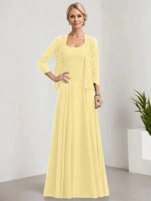 A-line Square Floor-Length Lace Chiffon Mother of the Bride Dress With Sequins - Image 60