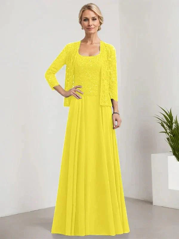 A-line Square Floor-Length Lace Chiffon Mother of the Bride Dress With Sequins - Image 61