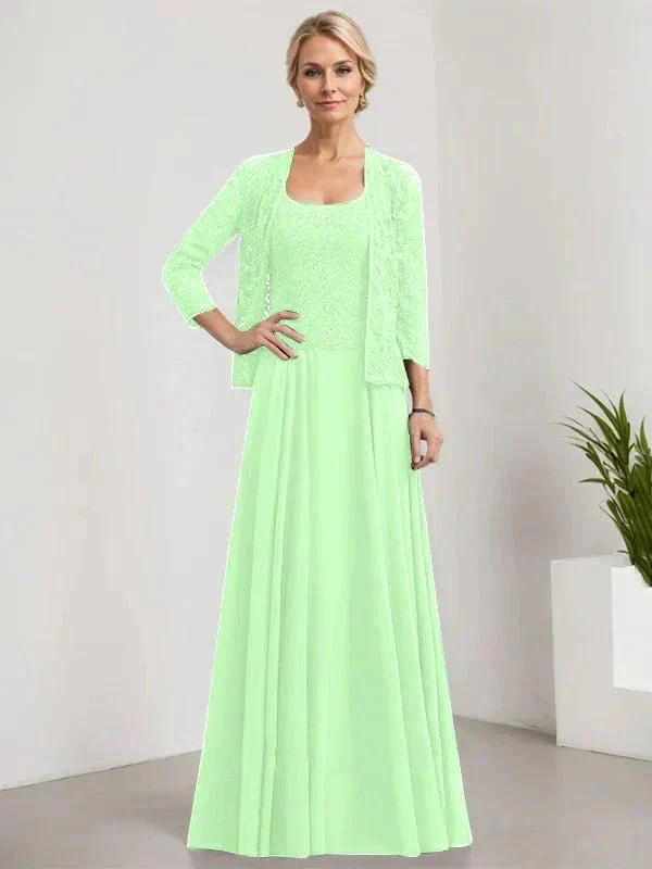 A-line Square Floor-Length Lace Chiffon Mother of the Bride Dress With Sequins - Image 64