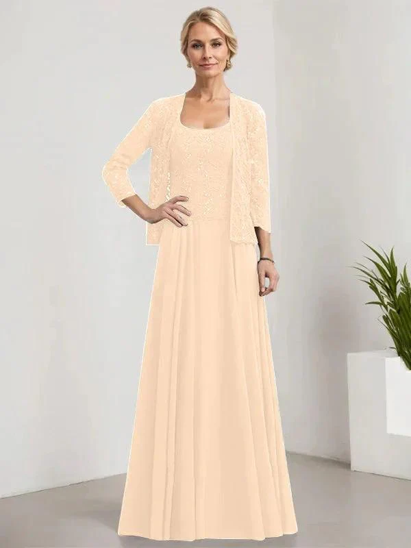 A-line Square Floor-Length Lace Chiffon Mother of the Bride Dress With Sequins - Image 65