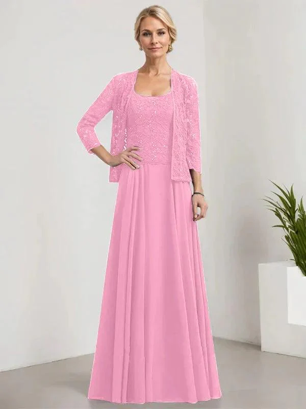 A-line Square Floor-Length Lace Chiffon Mother of the Bride Dress With Sequins - Image 66