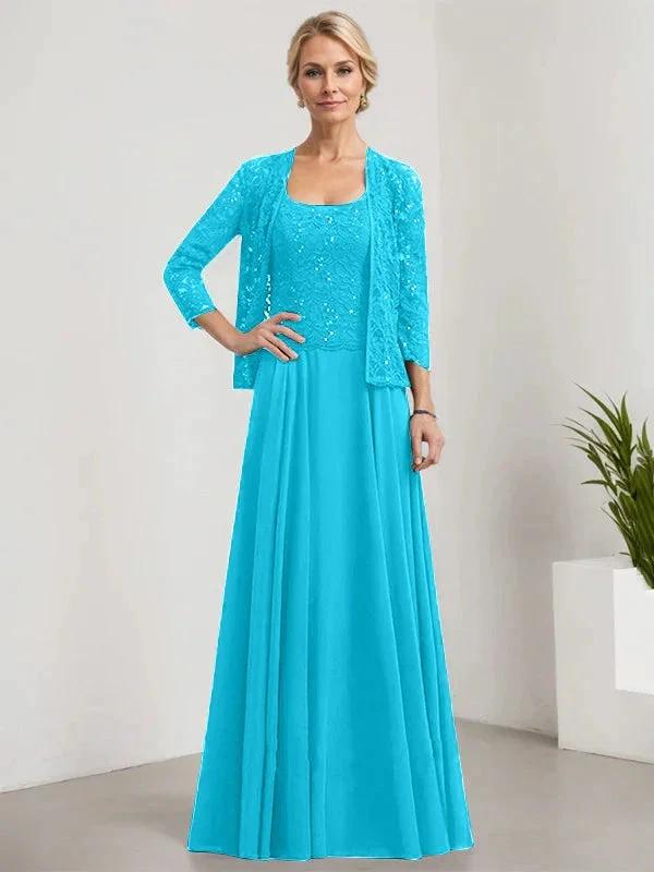 A-line Square Floor-Length Lace Chiffon Mother of the Bride Dress With Sequins - Image 69