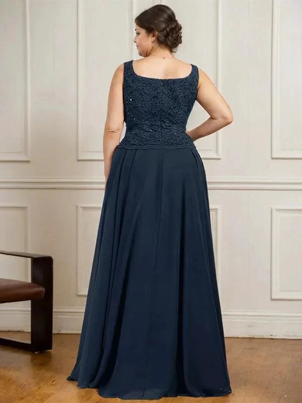 A-line Square Floor-Length Lace Chiffon Mother of the Bride Dress With Sequins - Image 7