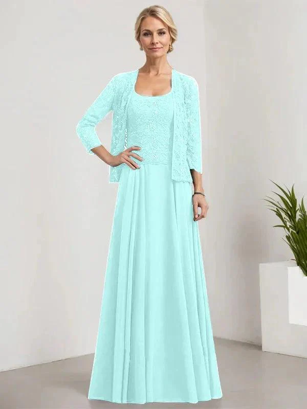 A-line Square Floor-Length Lace Chiffon Mother of the Bride Dress With Sequins - Image 72