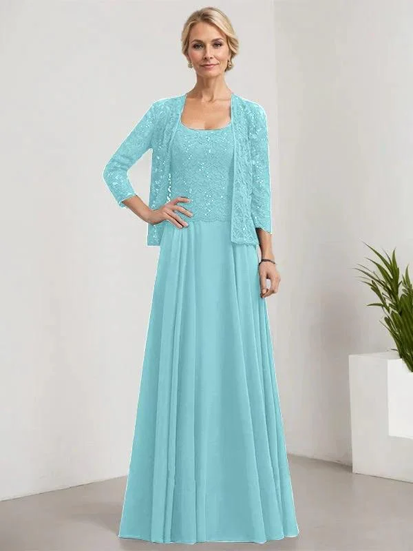 A-line Square Floor-Length Lace Chiffon Mother of the Bride Dress With Sequins - Image 8