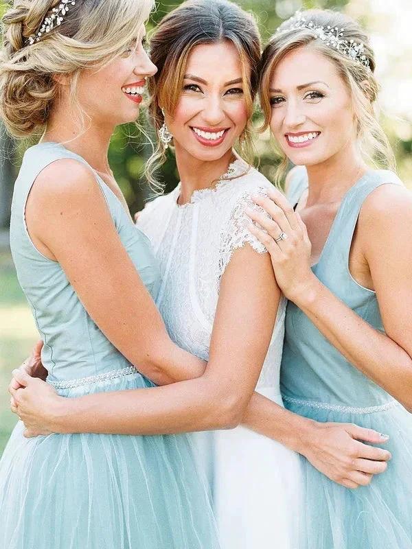 A-line Square High Low Tulle Beaded Simple Bridesmaid Dresses  BD111 - Image 3