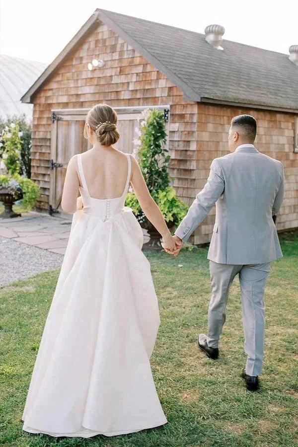 A-Line Square Neck Simple Wedding Dress Modest Wedding Gown WD745 - Image 3