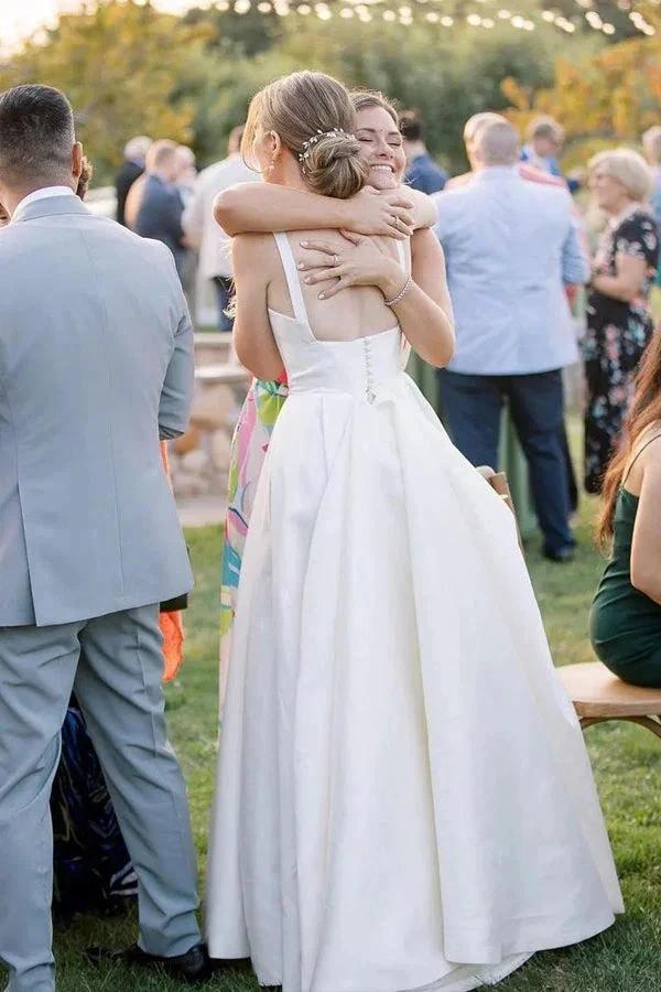 A-Line Square Neck Simple Wedding Dress Modest Wedding Gown WD745 - Image 4