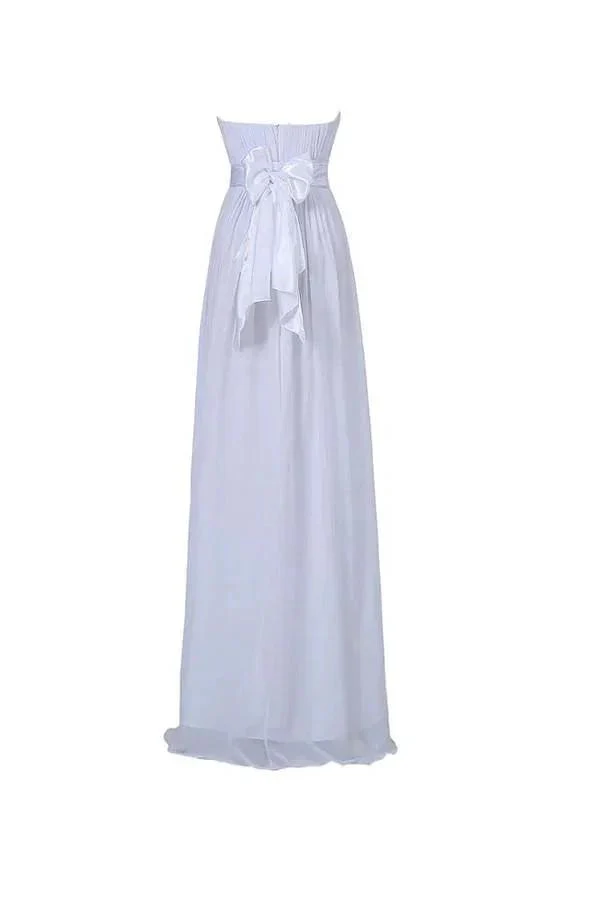 A-line Strapless Floor Length Chiffon White Bridesmaid Dress with Sash BD026 - Image 2