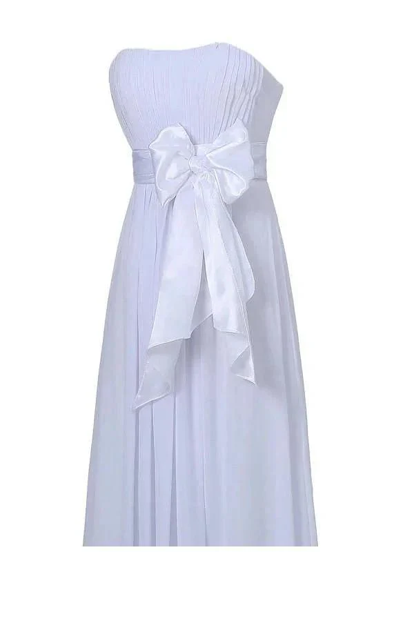 A-line Strapless Floor Length Chiffon White Bridesmaid Dress with Sash BD026 - Image 3