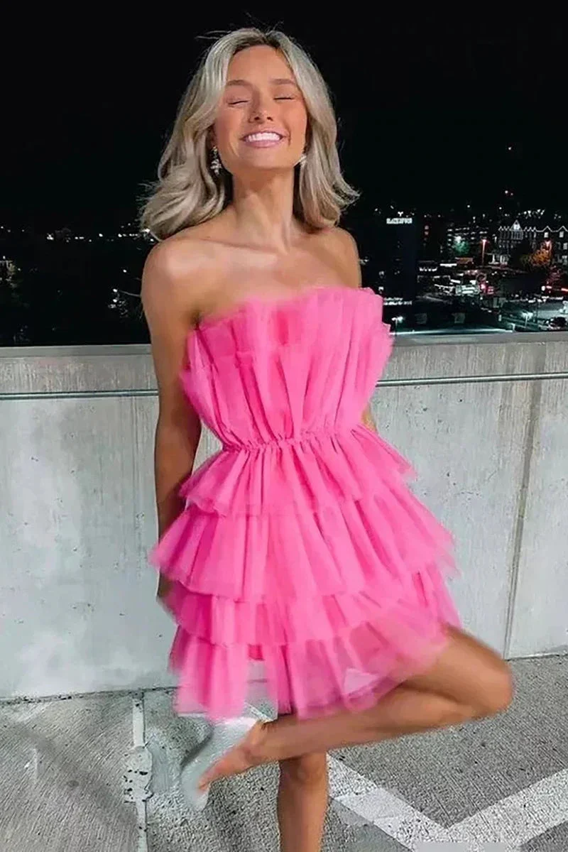 Azalea Strapless A-line Hot Pink Short Homecoming Dress - Image 2