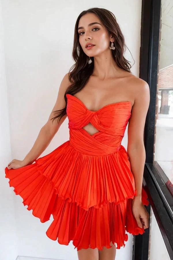 A-Line Strapless Keyhole Short Orange Homecoming Dress PD538 - Image 2