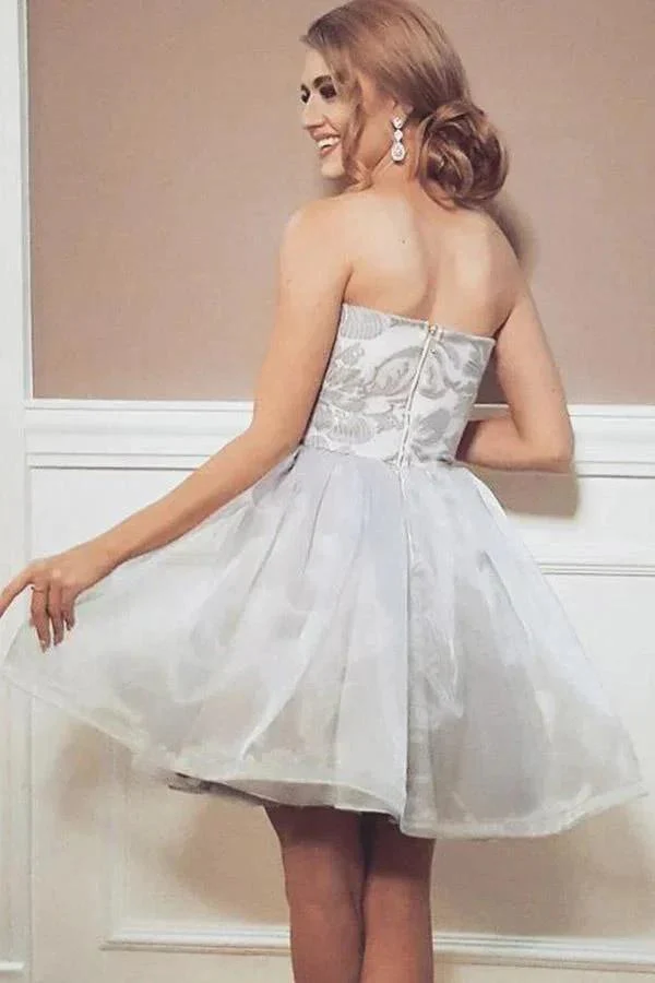 A-Line Strapless Short Organza Homecoming Party Dress with Appliques PD291 - Image 2