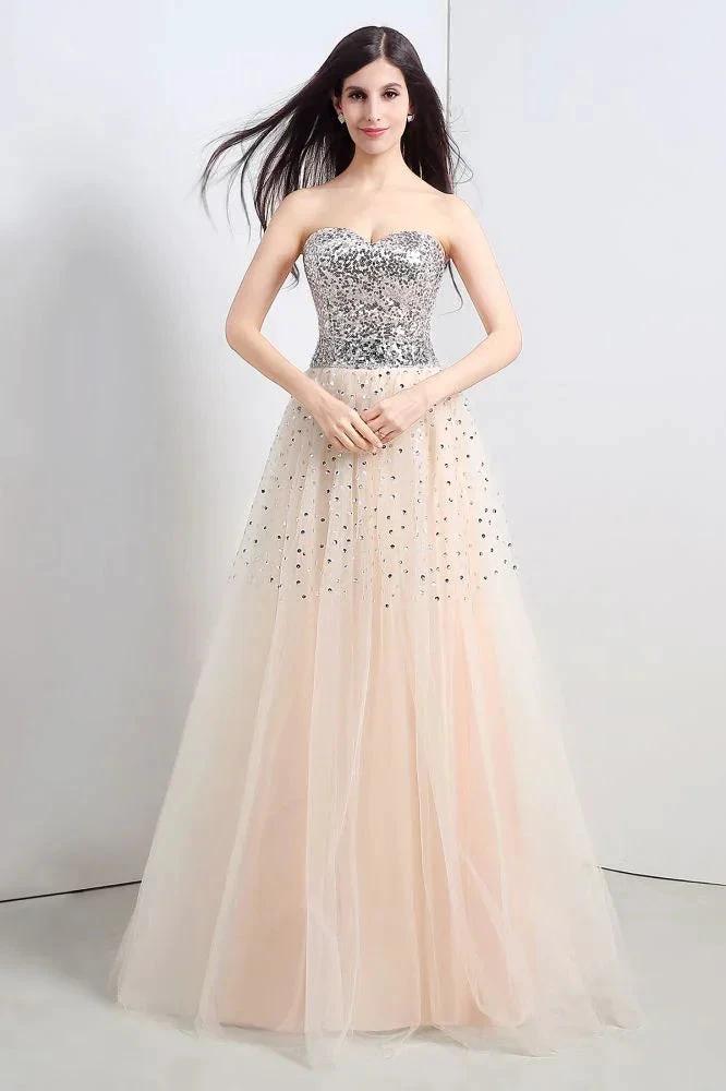 A-line Strapless Tulle Party Dress With  Sequined - Image 3