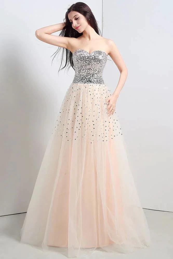 A-line Strapless Tulle Party Dress With  Sequined - Image 4