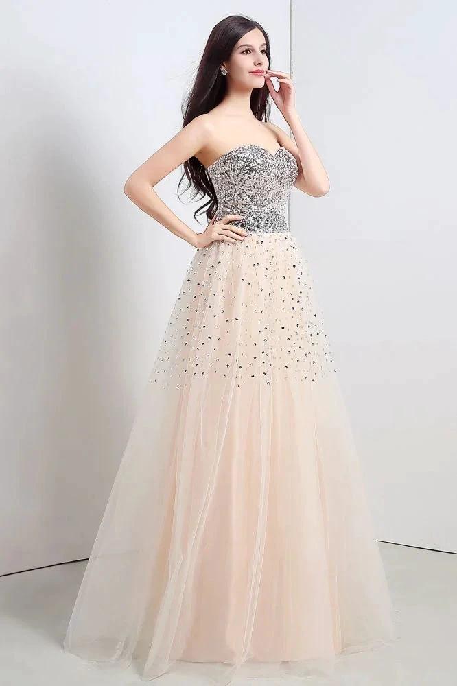 A-line Strapless Tulle Party Dress With  Sequined - Image 5