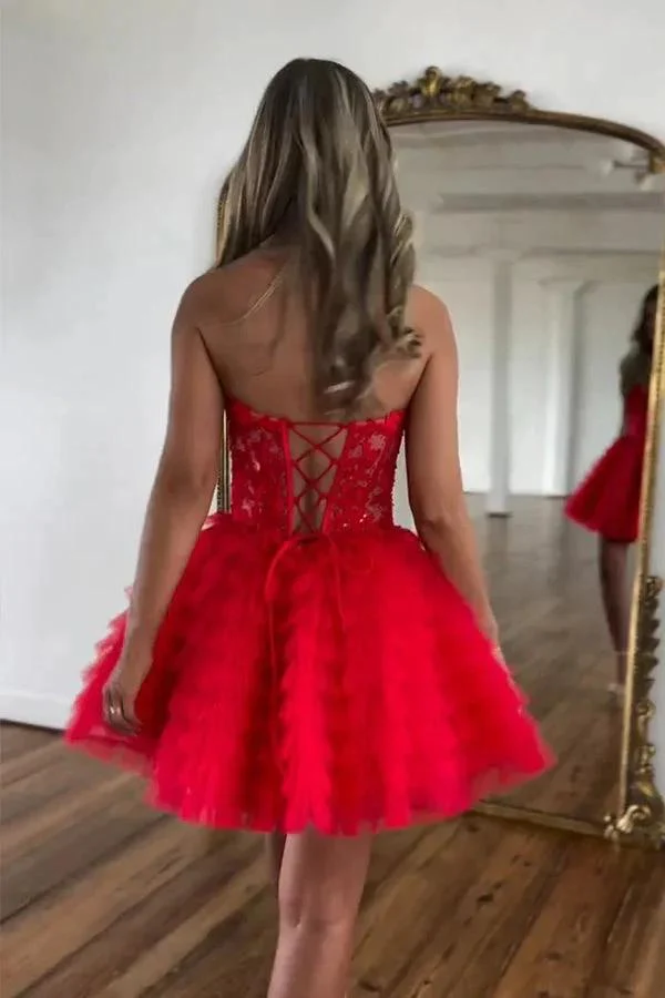 A Line Strapless Tulle Pink Homecoming Dress With Beading PD572 - Image 5