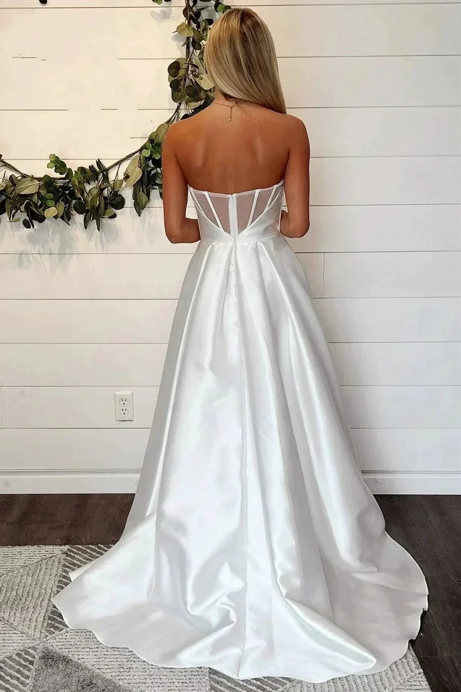 A-Line Strapless White Wedding Dress Simple Wedding Dresses WD717 - Image 2