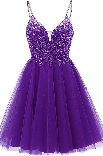 A-line Straps Appliques Tulle Short Homecoming Dress - Image 10