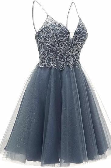 A-line Straps Appliques Tulle Short Homecoming Dress - Image 3