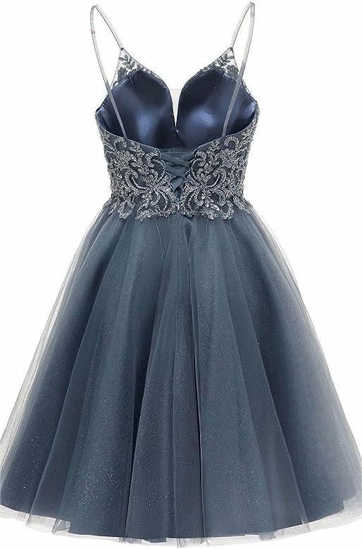 A-line Straps Appliques Tulle Short Homecoming Dress - Image 4