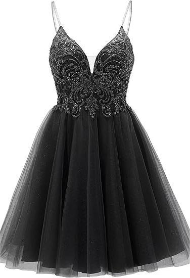 A-line Straps Appliques Tulle Short Homecoming Dress - Image 6