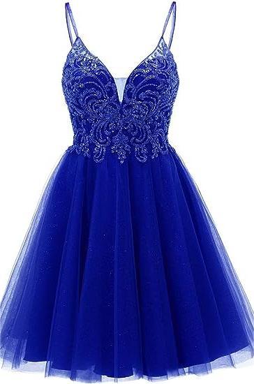 A-line Straps Appliques Tulle Short Homecoming Dress - Image 8