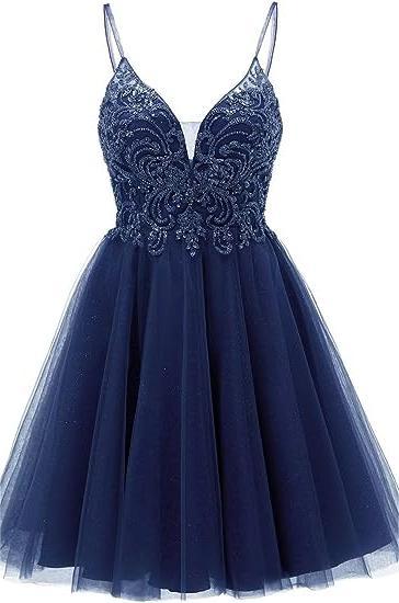 A-line Straps Appliques Tulle Short Homecoming Dress - Image 9