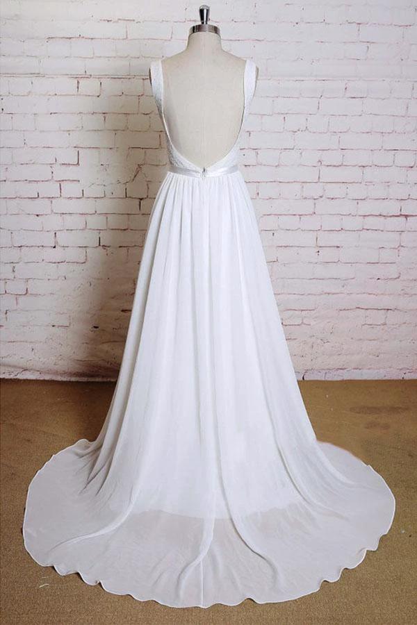 A-line Straps Court Train Chiffon Appliques Backless Wedding Dresses  WD172 - Image 2