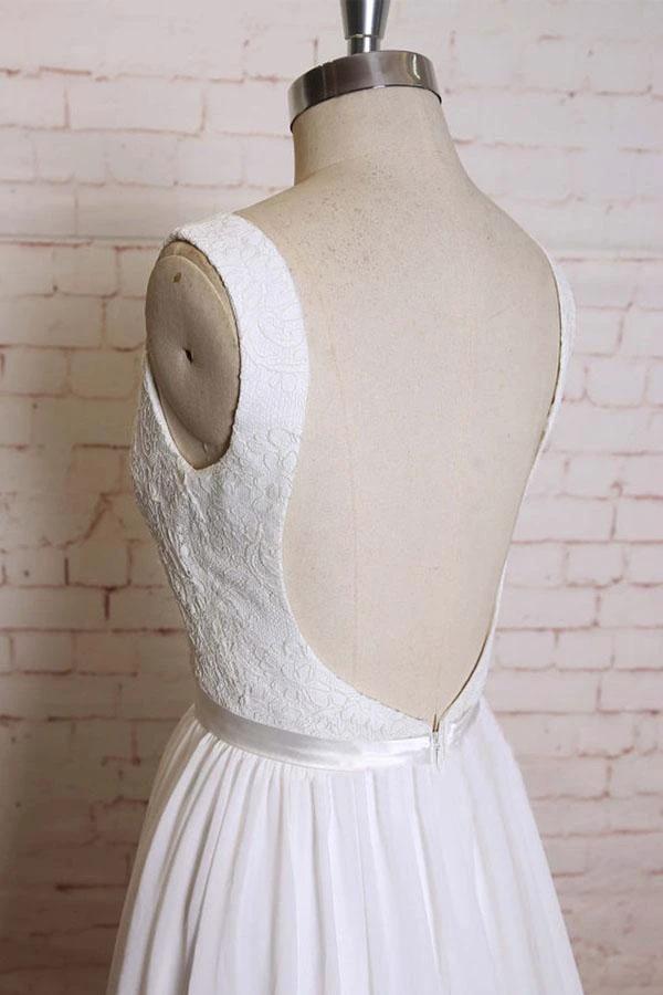 A-line Straps Court Train Chiffon Appliques Backless Wedding Dresses  WD172 - Image 3