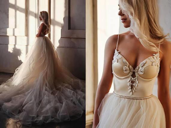 A-line  Straps Floor length Beading Wedding Dress Long Prom Dress WD538 - Image 4