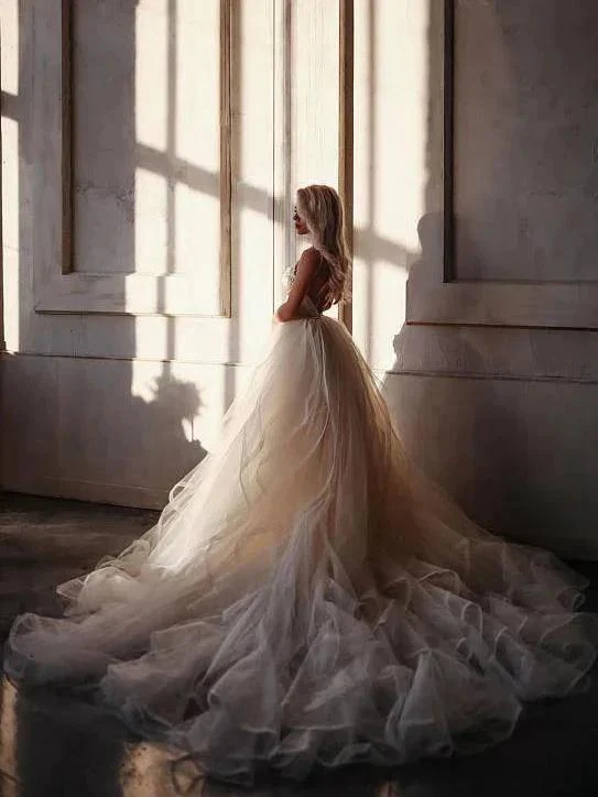 A-line  Straps Floor length Beading Wedding Dress Long Prom Dress WD538 - Image 5