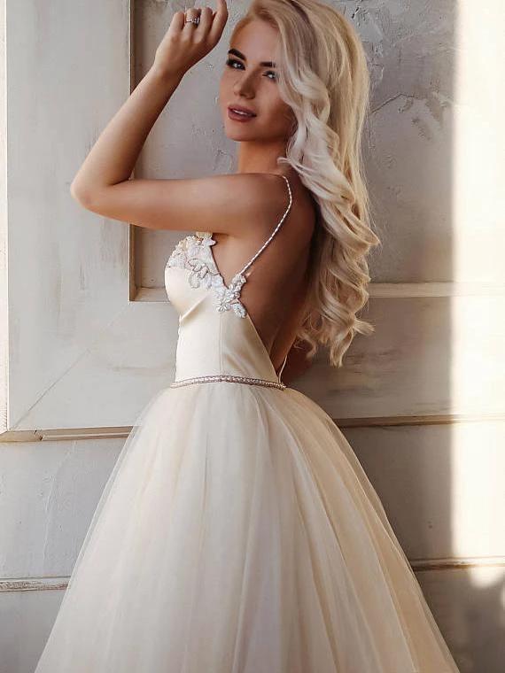 A-line  Straps Floor length Beading Wedding Dress Long Prom Dress WD538 - Image 8