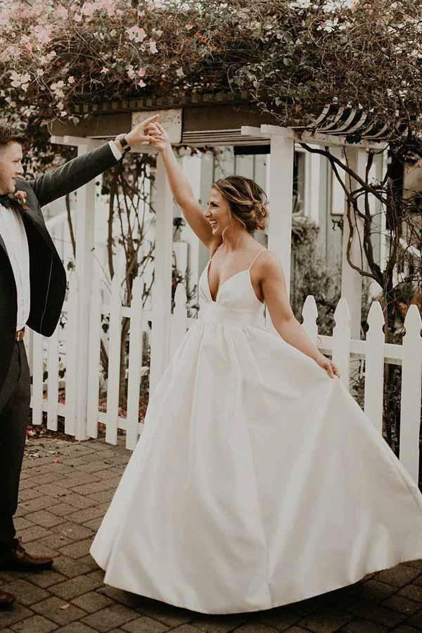 A-Line Straps Floor Length Sleeveless Ivory Wedding Dress  WD308 - Image 2