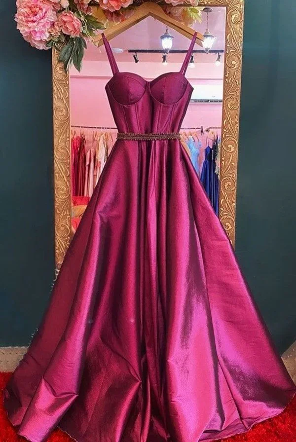 A-line Straps Long Prom Dresses Satin Evening Dress Y5016 - Image 2