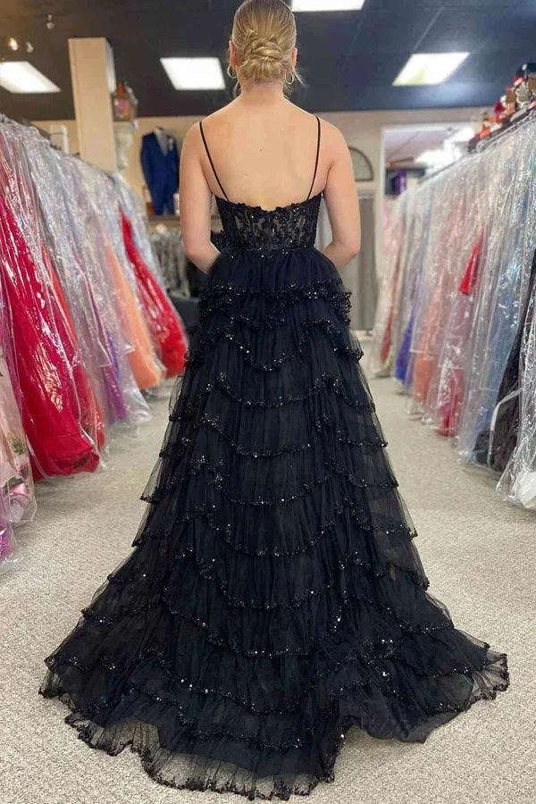 A-line Straps Plunging Neck Pink Sequin Lace Prom Dresses PSK484 - Image 5