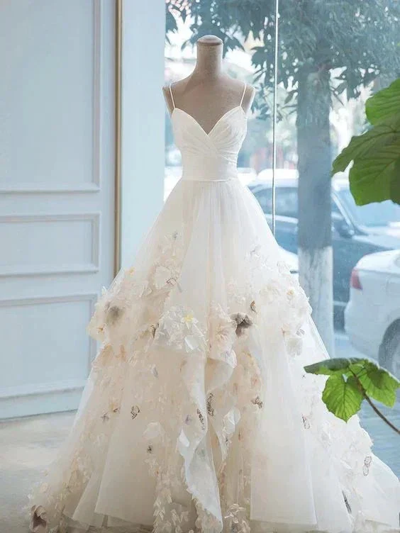 A Line Straps Wedding Dress ,White Bridal Dress Y2121 - Image 2