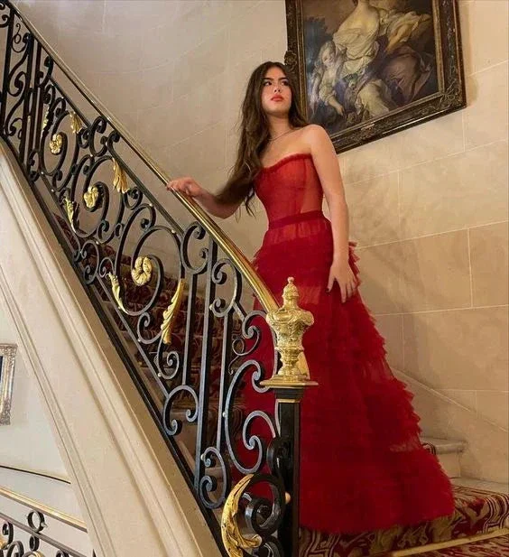 A-Line Stunning Red Long Prom Dresses Formal Evening Gowns Y1525 - Image 2