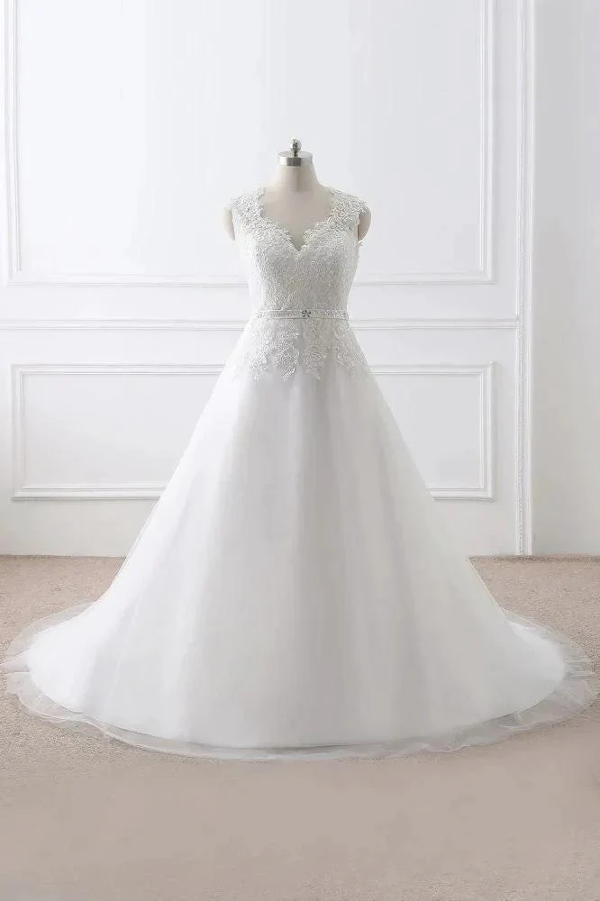 Princess V-Neck Tulle New Arrival Wedding Dress With Lace - Image 3