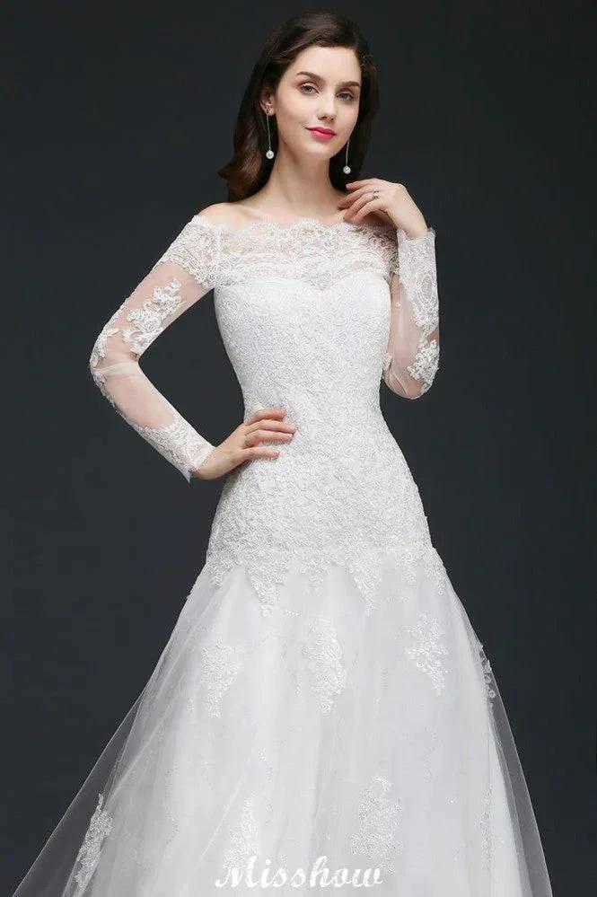 A-line Sweep-train Ivory Wedding Dress with Lace - Image 6