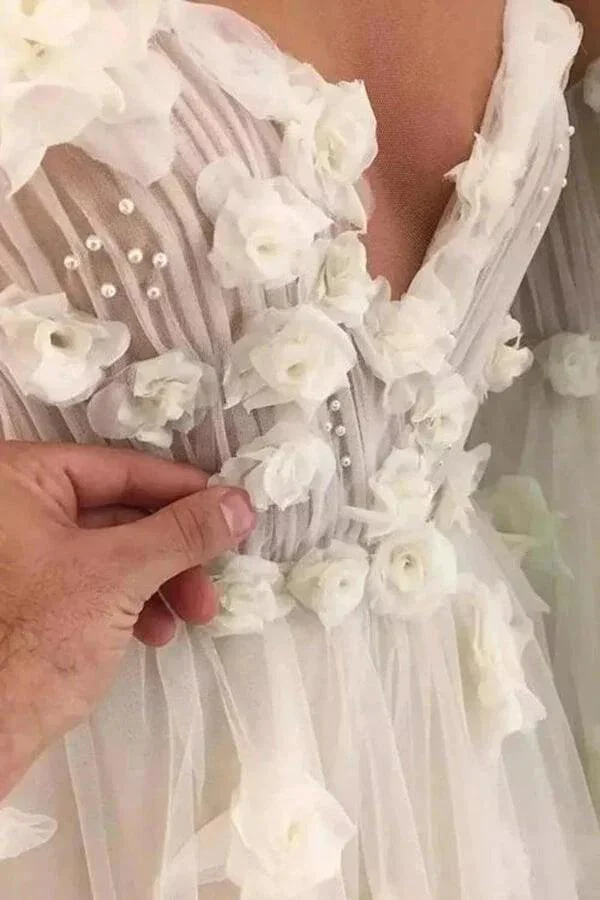 A-line Sweetheart 3D Flowers Wedding Dress Bridal Gown With Beading  WD585 - Image 2