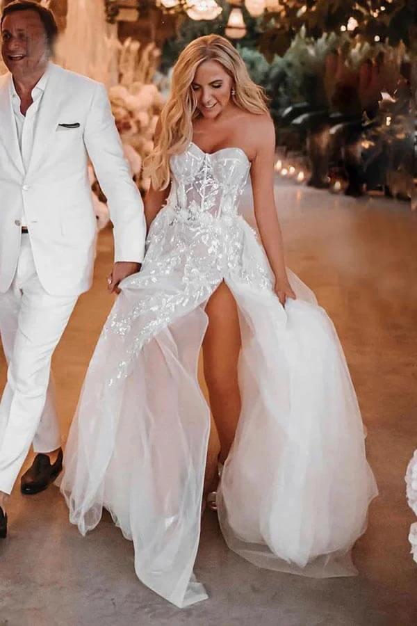 A-line Sweetheart Lace Appliques Boho Long Wedding Dress WD753 - Image 2