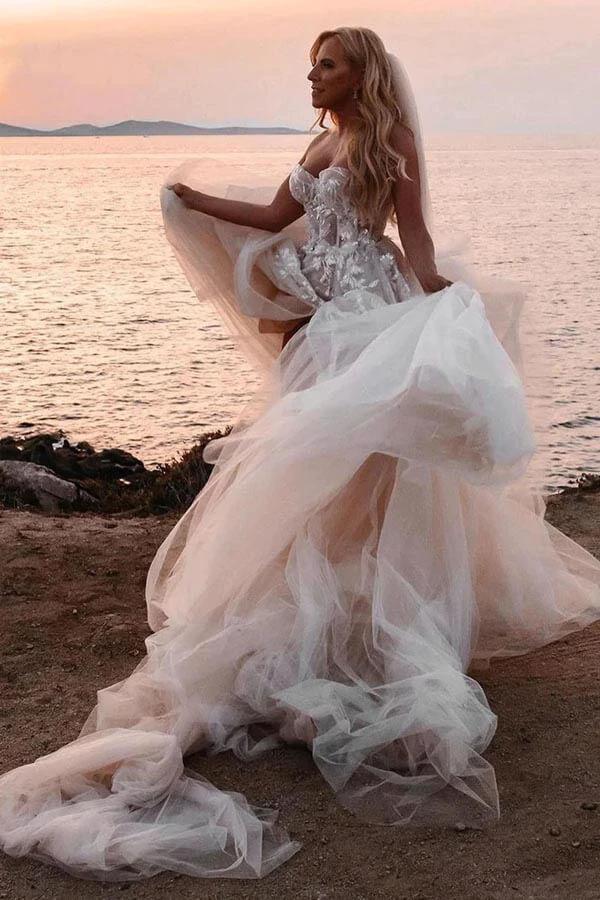 A-line Sweetheart Lace Appliques Boho Long Wedding Dress WD753 - Image 3