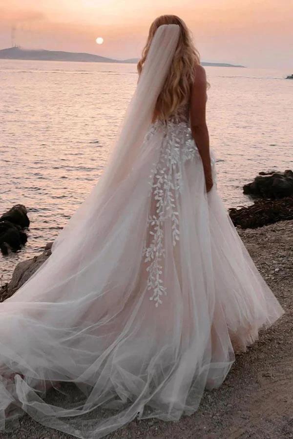 A-line Sweetheart Lace Appliques Boho Long Wedding Dress WD753 - Image 4