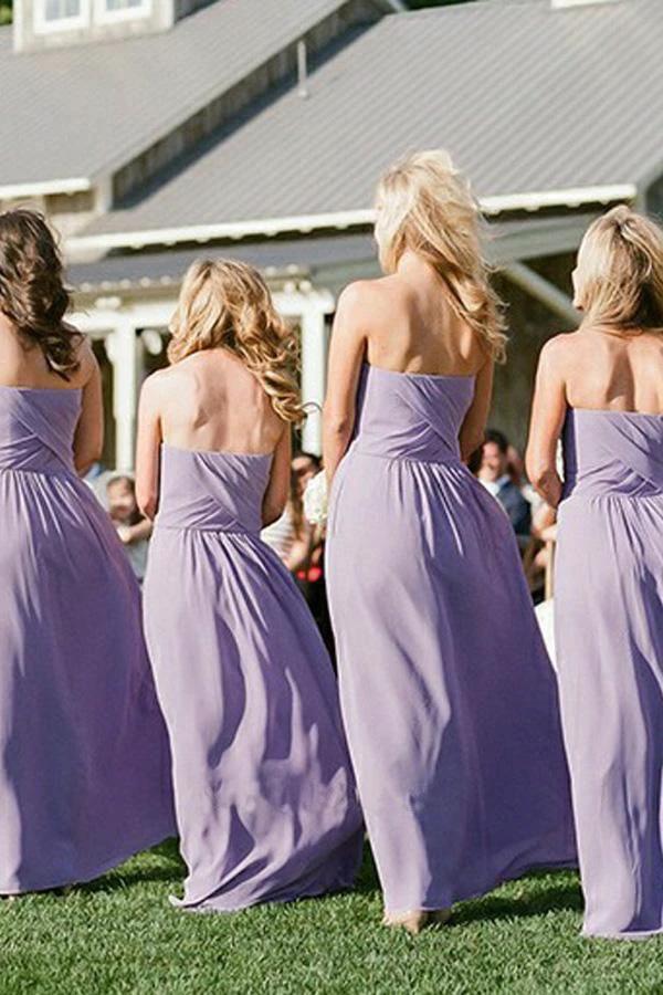 A-Line Sweetheart Backless Lavender Chiffon Bridesmaid Dress with Ruched BD080 - Image 2