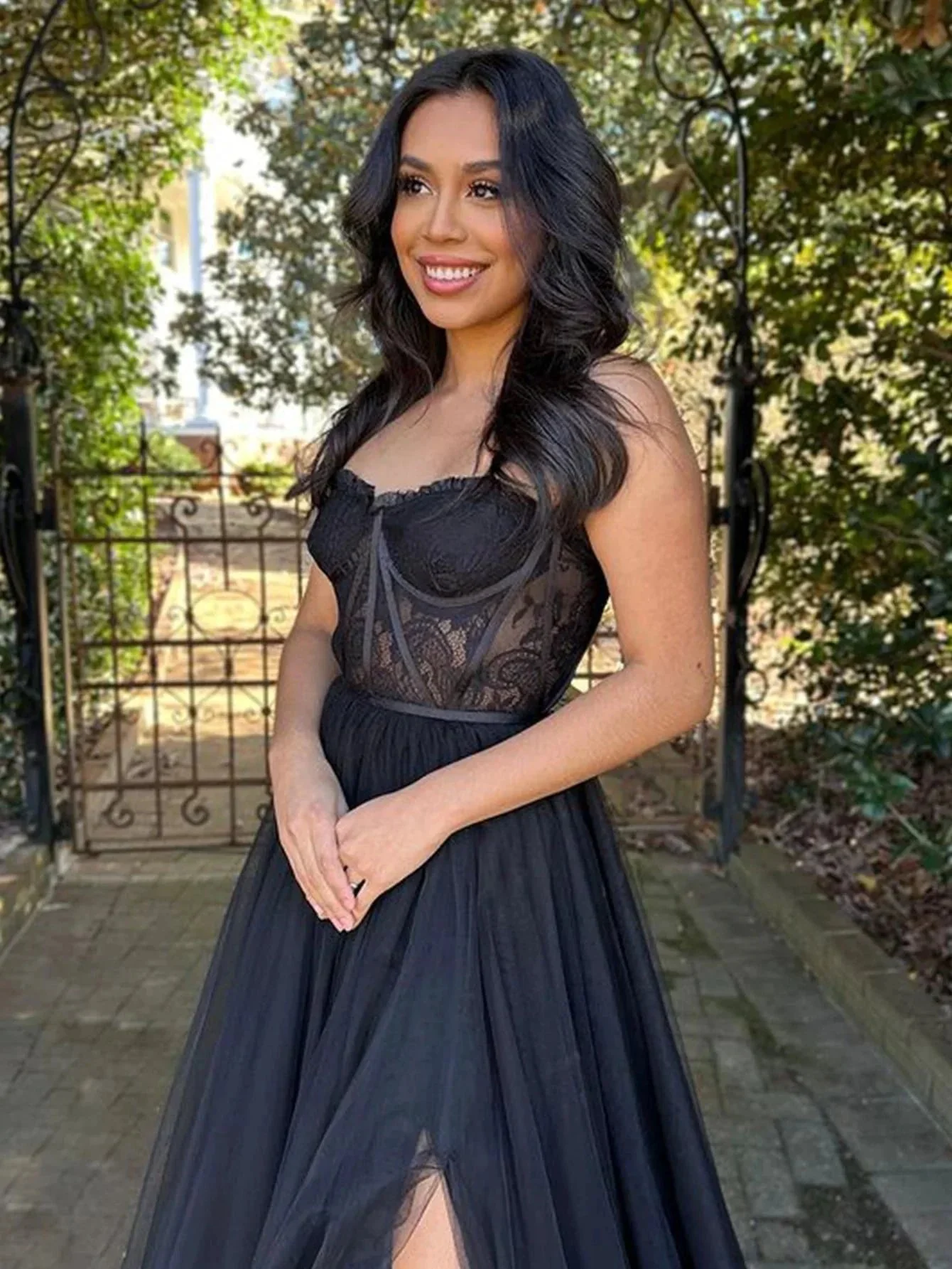 Talia |A Line Sweetheart Corset Tulle Prom Dress with Slit - Image 2